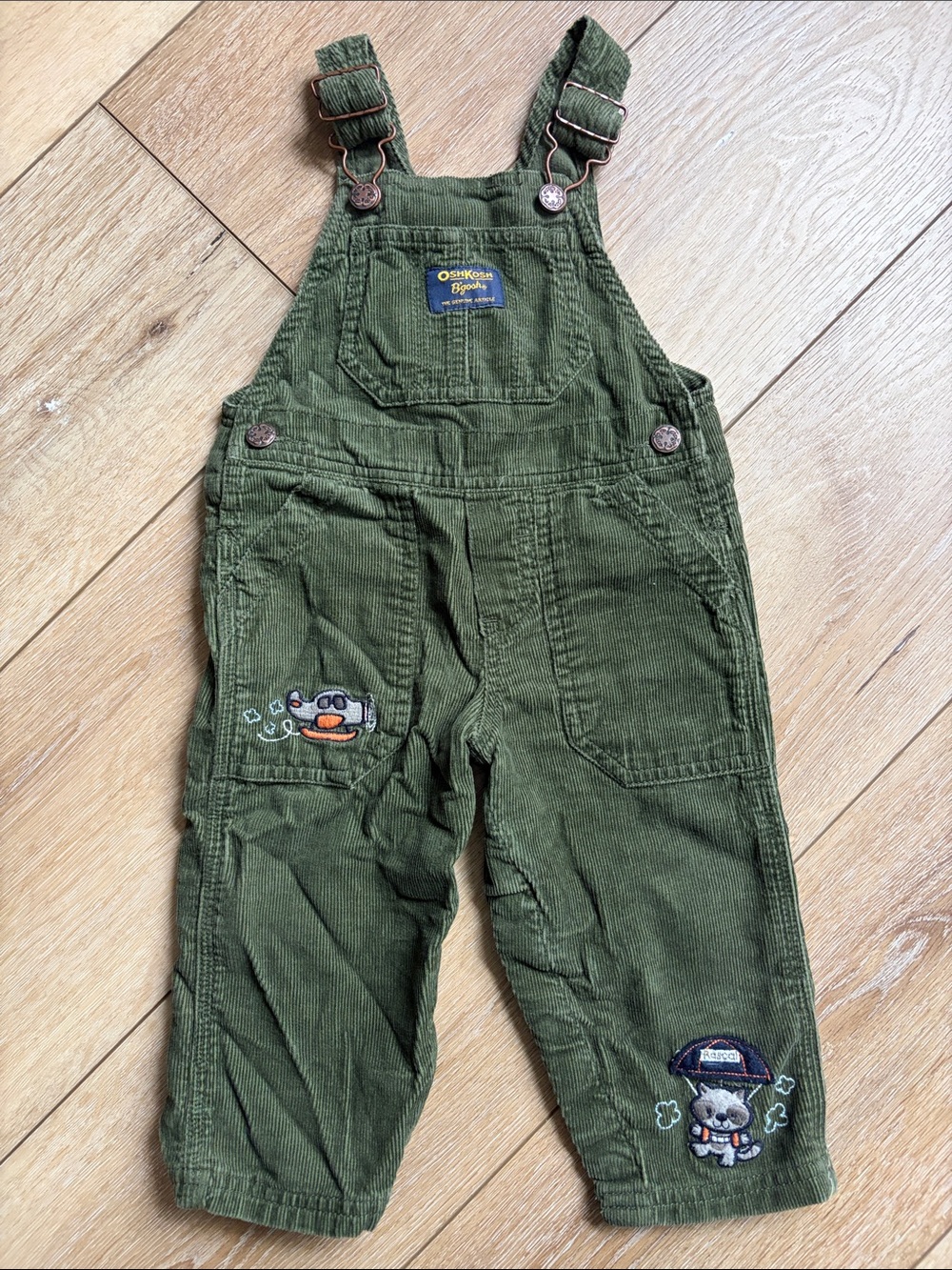 Vintage Oshkosh B'gosh Vestbak Overalls Army Olive Green Corduroy Size 12 Months